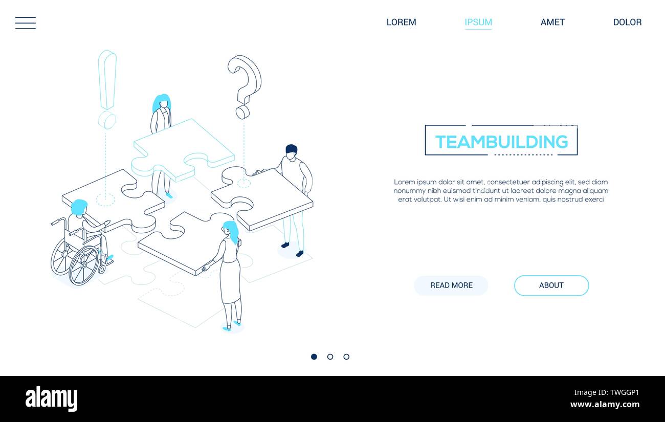 Teambuilding - Line Design Stil isometrische Web Banner Stock Vektor