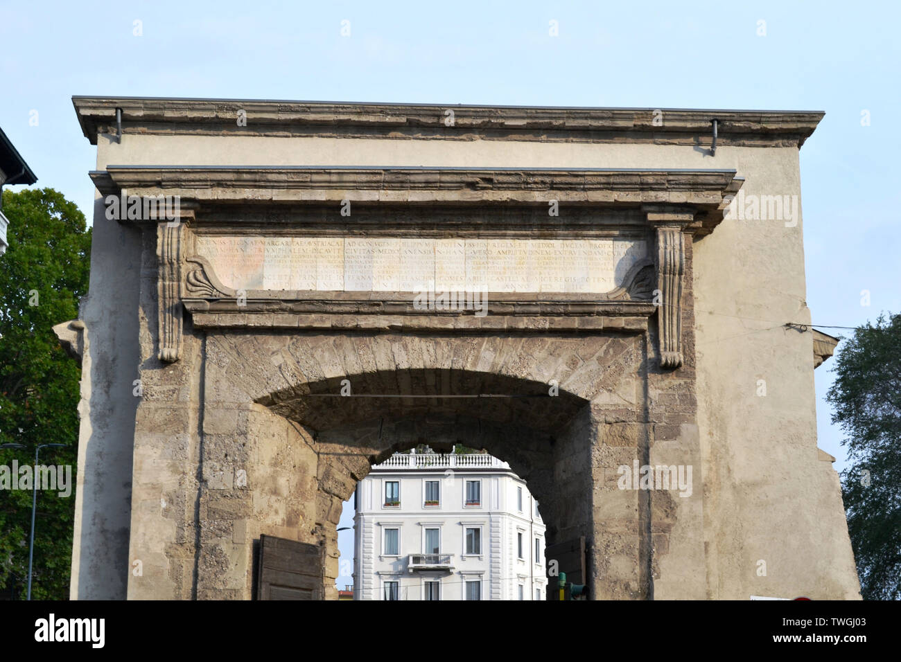 Detail der Innenansicht von der Teil der Stadt der Porta Romana alte Tor von Mailand aus dem Jahr 1596. Stockfoto