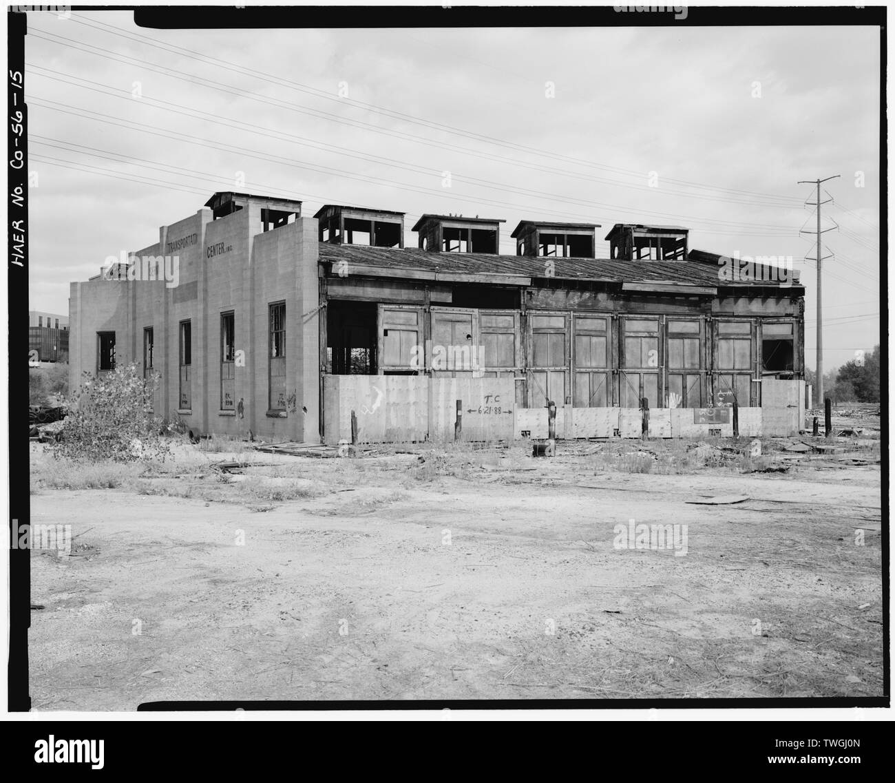 Die verbleibenden fünf-STALL ABSCHNITT DER ROUNDHOUSE. Blick nach Norden. - Colorado und Southern Railway Denver Roundhouse Komplex, die Siebte Straße, im Osten von South Platte River, Denver, Denver County, CO Stockfoto