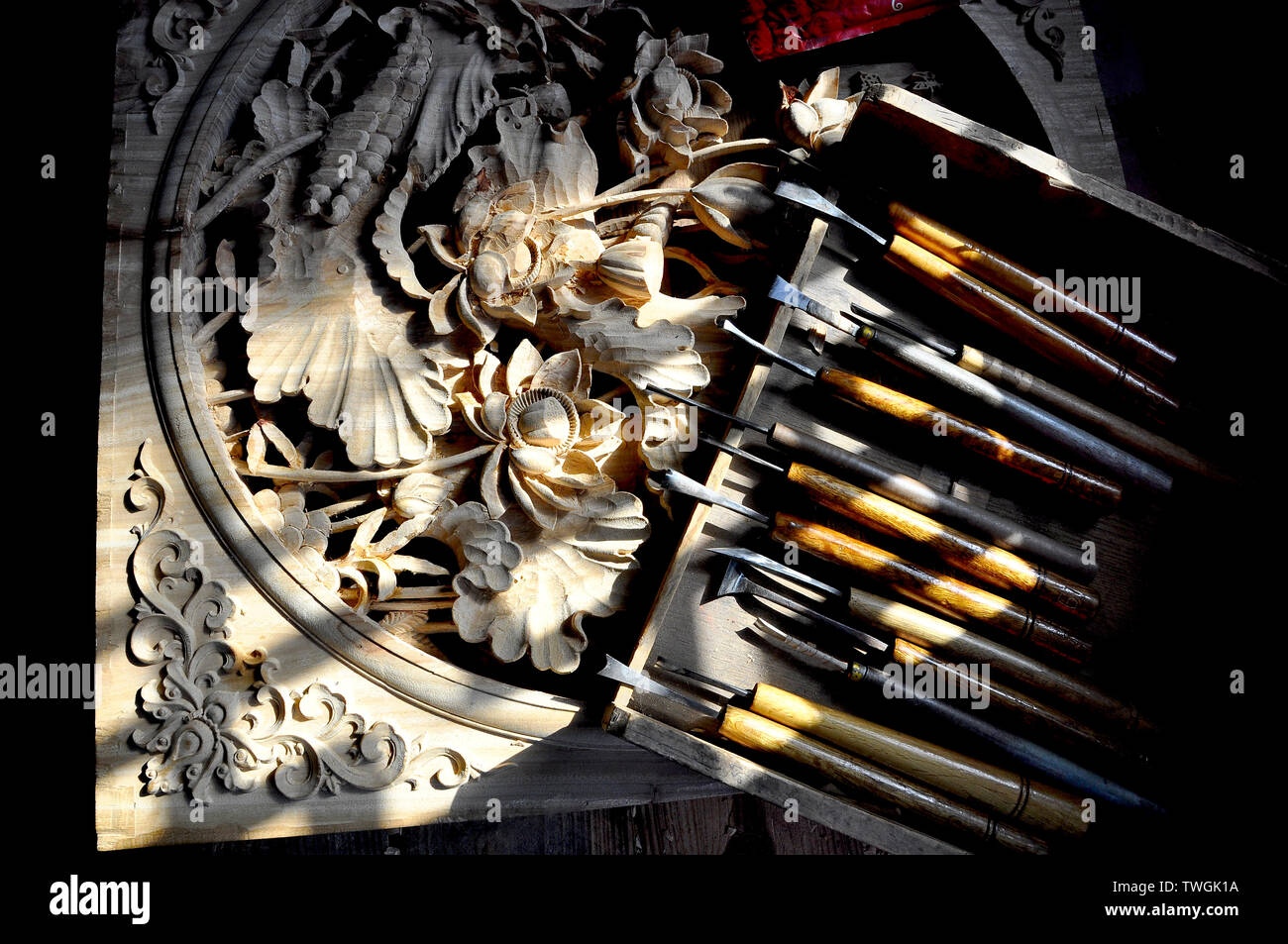 Holz Begierde und Werkzeuge in der Werkstatt Wuxi, China Stockfoto