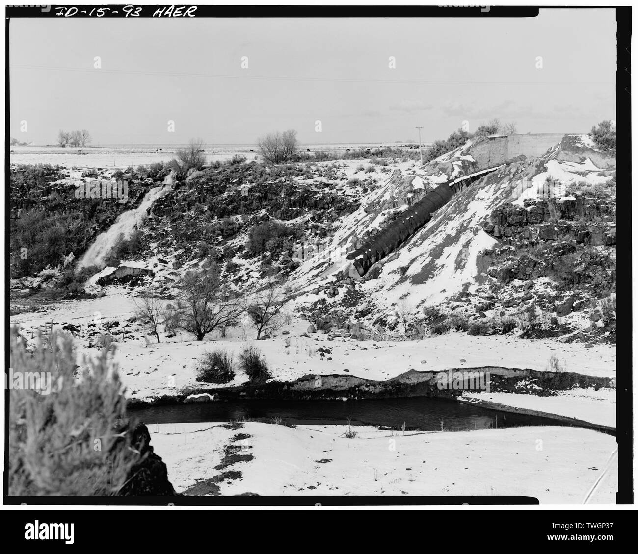 ROCK CREEK SIPHON, LOW LINE KANAL, Twin Falls County südlich von Kimberly, Idaho; insgesamt Nordosten anzeigen. - Milner Dam und Main Kanal - Twin Falls Canal Company, am Snake River, 11 km westlich der Stadt von Burley, Idaho, Twin Falls, Twin Falls County, ID Stockfoto