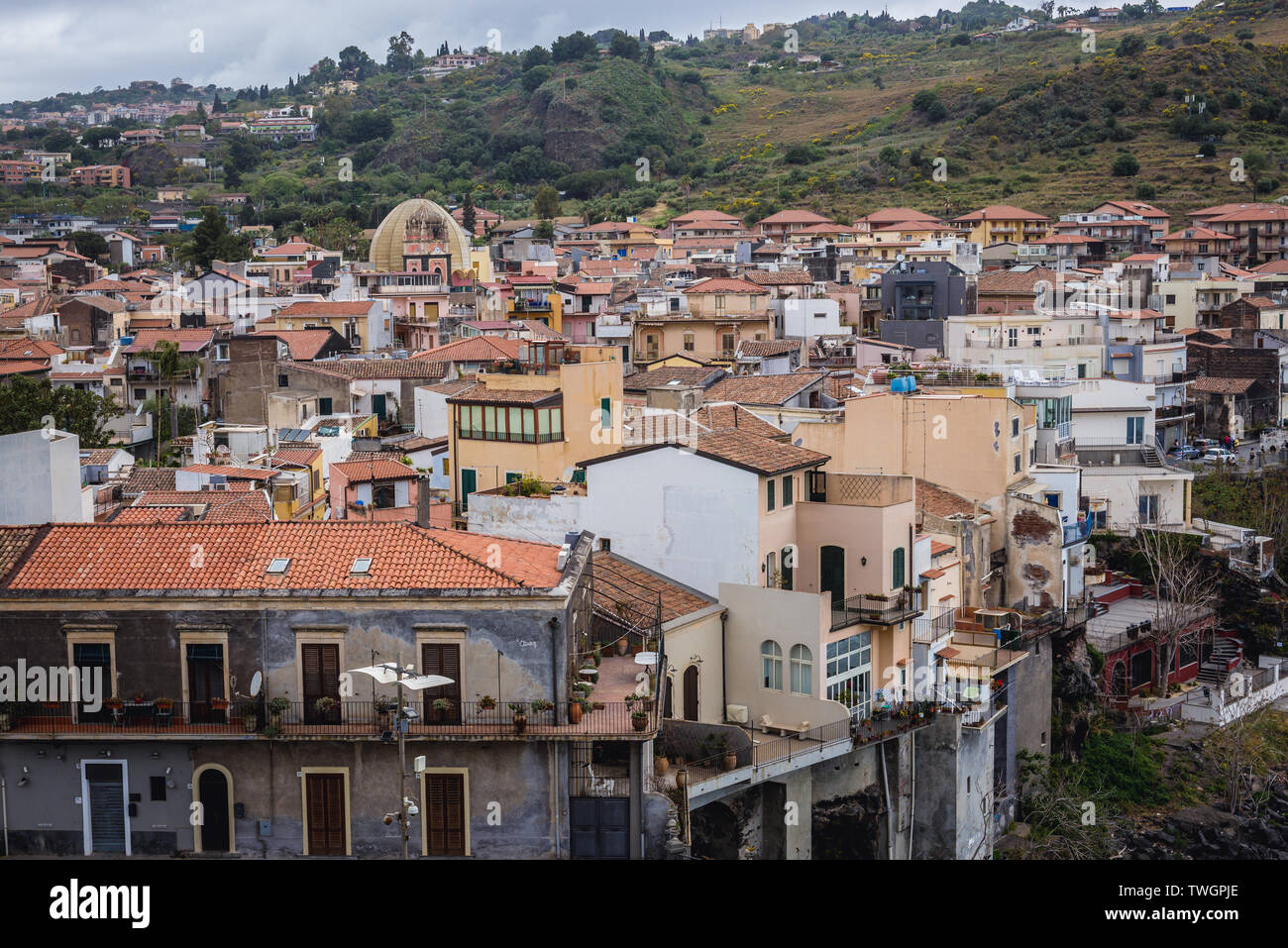 Luftaufnahme von der Burg in Aci Castello Gemeinde in der Stadt Catania auf Sizilien Insel in Italien Stockfoto