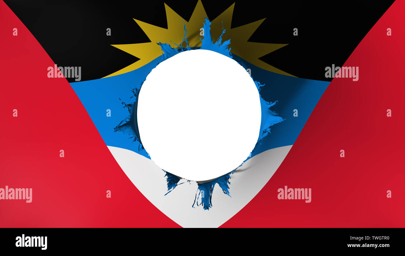 Loch in der Flagge von Antigua und Barbuda. Stockfoto