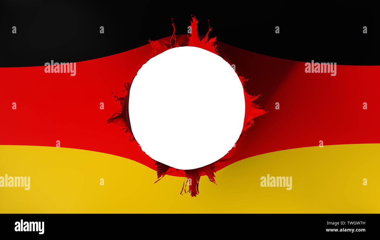 Loch in der Flagge von Deutschland Stockfoto