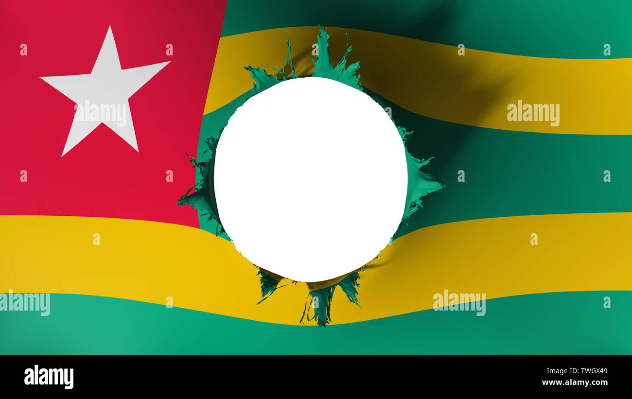 Loch in der Flagge von Togo Stockfoto
