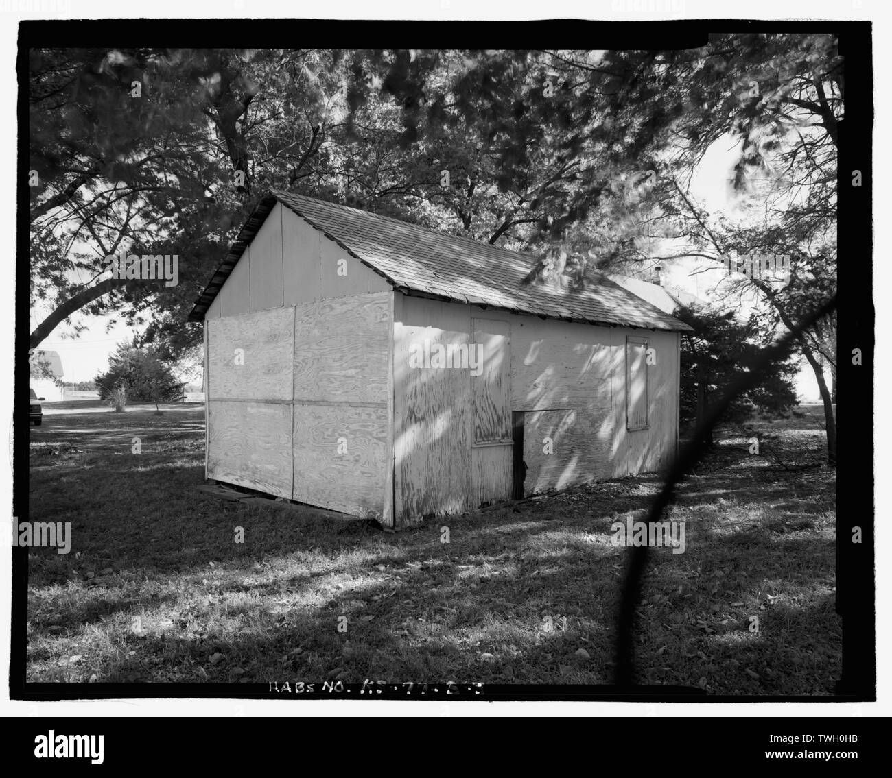 Hinten (West)- und Nordseite des Anspruchs - George Spangerberger Gehöft, Johannes Siegrist Anspruch House, West Virginia Avenue 2012, South Hutchinson, Reno County, KS; Sun City Trail; Spangerberger, George; Seigrist, Maria; Seigrist, John; Yountz, Elizabeth; König, Marsha K, Feld team; Jackson, Christiana, Sender; Colcher, Larry, Fotograf; Weiß, Sheryll L, Historiker; Prosser, Daniel, delineator Stockfoto