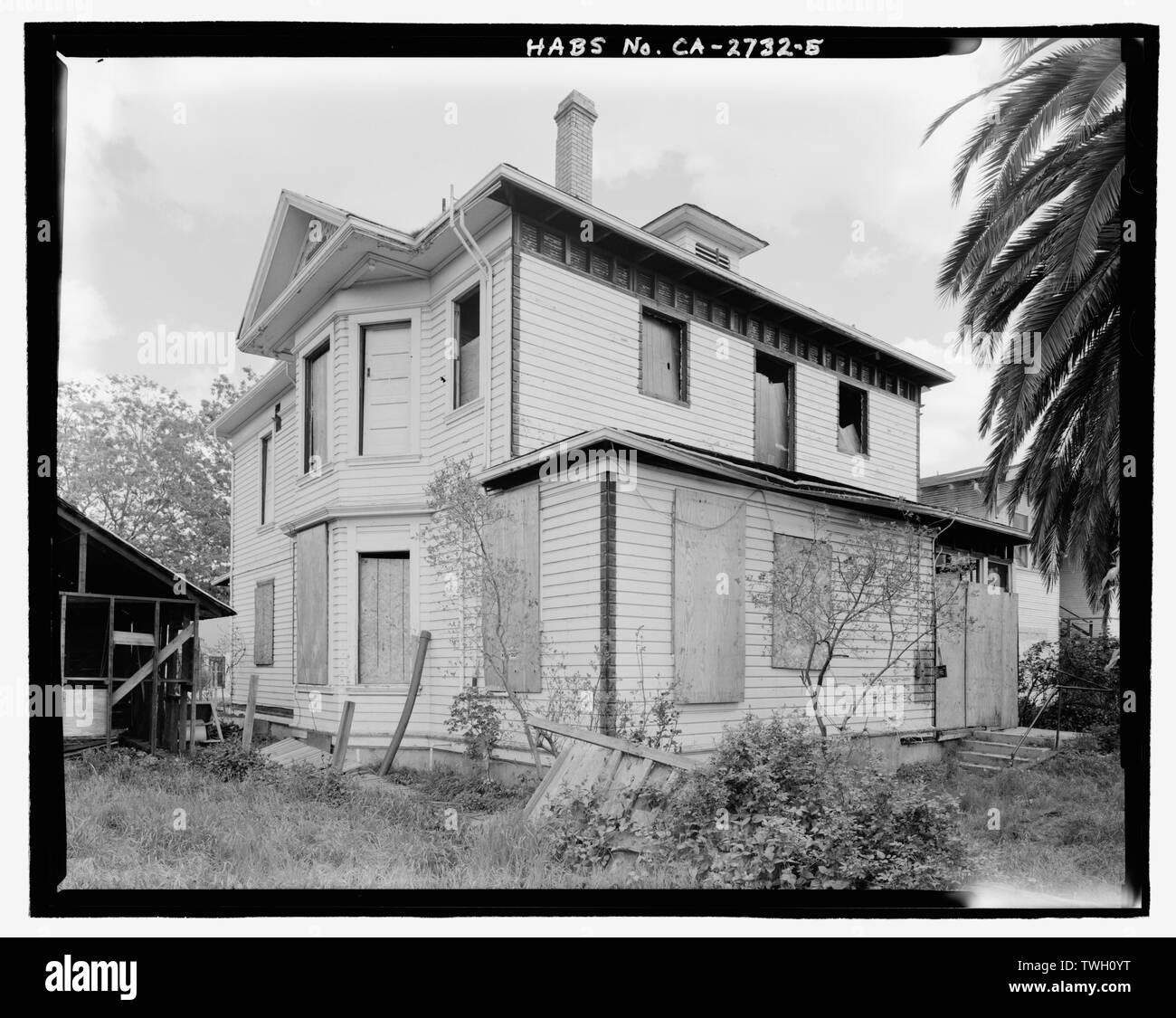 Hinten und Norden Wände. Blick nach Südosten. - Julie Umberger House, 831 North Hunter Street, Stockton, San Joaquin County, CA Stockfoto