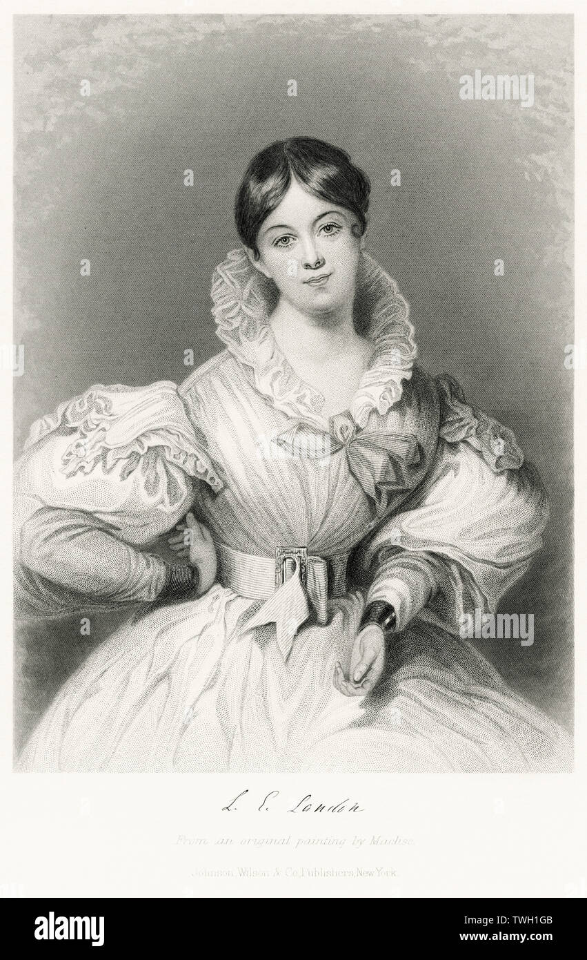 Letitia Elizabeth Landon (1802-38), englischer Dichter und Romancier, Three-Quarter Länge Porträt, Stahlstich, Porträtgalerie bedeutender Männer und Frauen in Europa und Amerika durch Evert A. Duyckinck, von Henry J. Johnson, Johnson, Wilson & Company, New York, 1873 veröffentlicht. Stockfoto