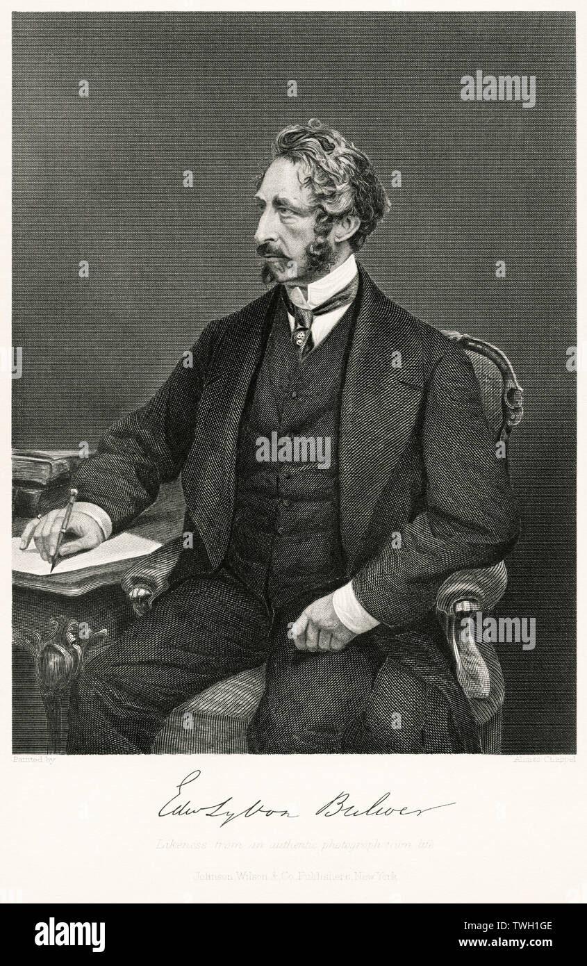 Edward Bulwer-Lytton (1803-73), 1. Baron Lytton, englischer Dichter, Schriftsteller und Politiker, Stahlstich, Porträtgalerie bedeutender Männer und Frauen in Europa und Amerika durch Evert A. Duyckinck, von Henry J. Johnson, Johnson, Wilson & Company, New York, 1873 veröffentlicht. Stockfoto