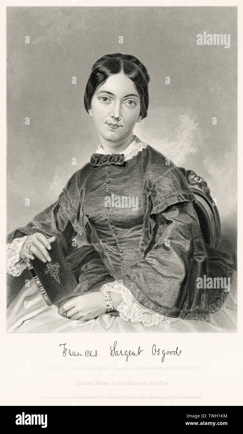 Frances Sargent Osgood (1811-50), amerikanischer Dichter, sitzt, Porträt, Stahlstich, Porträtgalerie bedeutender Männer und Frauen in Europa und Amerika durch Evert A. Duyckinck, von Henry J. Johnson, Johnson, Wilson & Company, New York, 1873 veröffentlicht. Stockfoto