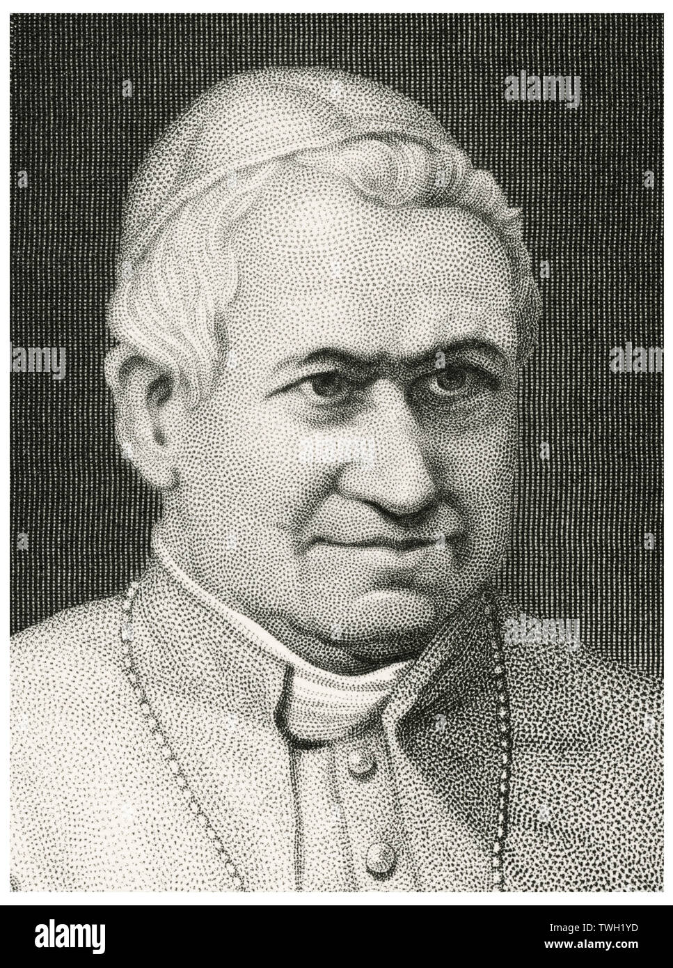 Papst Pius IX (1792-1878), Leiter der katholischen Kirche 1846-78, Kopf und Schultern Portrait, Stahlstich, Porträtgalerie bedeutender Männer und Frauen in Europa und Amerika durch Evert A. Duyckinck, von Henry J. Johnson, Johnson, Wilson & Company, New York, 1873 veröffentlicht. Stockfoto