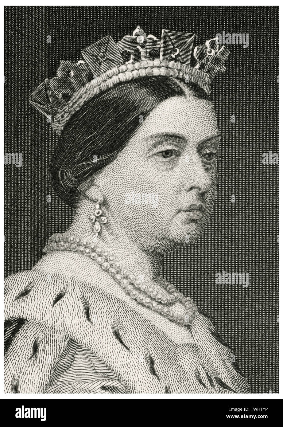 Königin Victoria (1819-1901), Königin des Vereinigten Königreichs von Großbritannien und Irland, Kopf und Schultern Portrait, Stahlstich, Porträtgalerie bedeutender Männer und Frauen in Europa und Amerika durch Evert A. Duyckinck, von Henry J. Johnson, Johnson, Wilson & Company, New York, 1873 veröffentlicht. Stockfoto