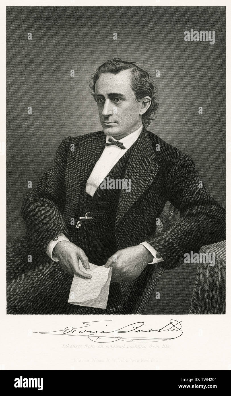 Edwin Booth (1833-93), US-amerikanischer Schauspieler, sitzt, Porträt, Stahlstich, Porträtgalerie bedeutender Männer und Frauen in Europa und Amerika durch Evert A. Duyckinck, von Henry J. Johnson, Johnson, Wilson & Company, New York, 1873 veröffentlicht. Stockfoto