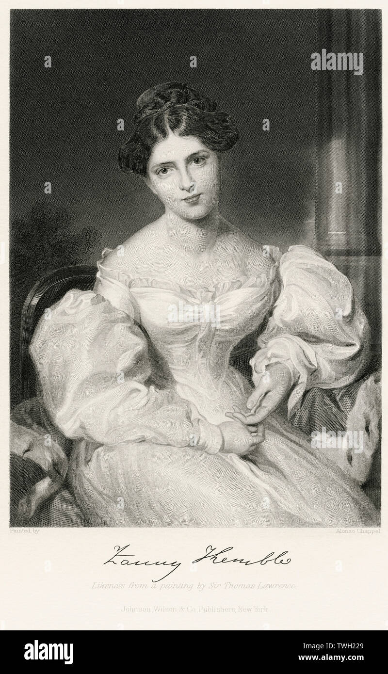 Frances Anne Kemble 'Fanny' (1809-93), britische Schauspielerin, sitzt, Porträt, Stahlstich, Porträtgalerie bedeutender Männer und Frauen in Europa und Amerika durch Evert A. Duyckinck, von Henry J. Johnson, Johnson, Wilson & Company, New York, 1873 veröffentlicht. Stockfoto