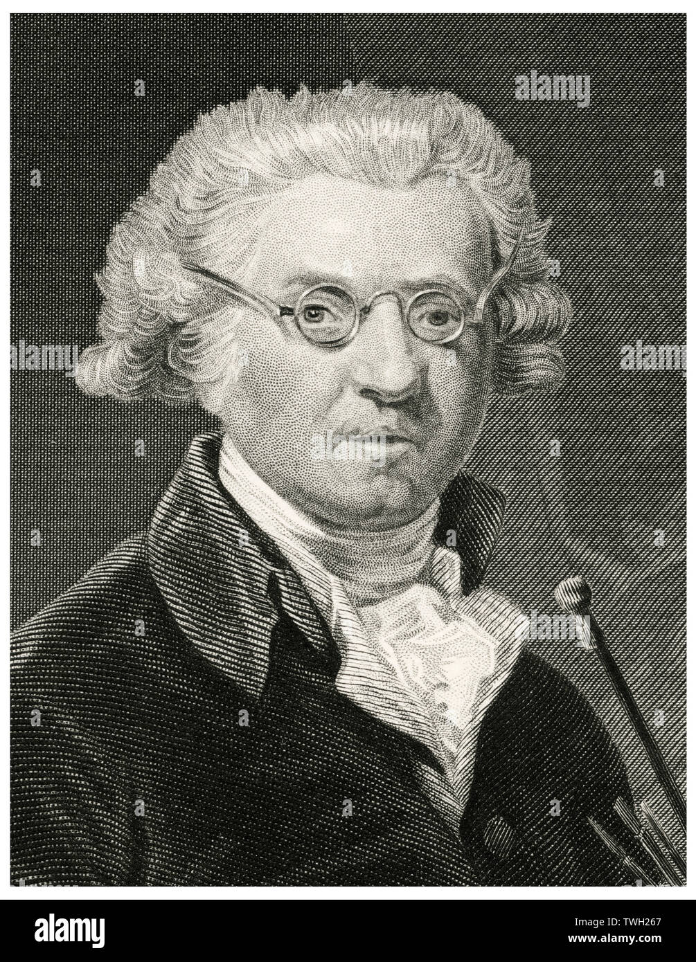 Sir Joshua Reynolds (1723-92), englischer Maler, Kopf und Schultern Portrait, Stahlstich, Porträtgalerie bedeutender Männer und Frauen in Europa und Amerika durch Evert A. Duyckinck, von Henry J. Johnson, Johnson, Wilson & Company, New York, 1873 veröffentlicht. Stockfoto