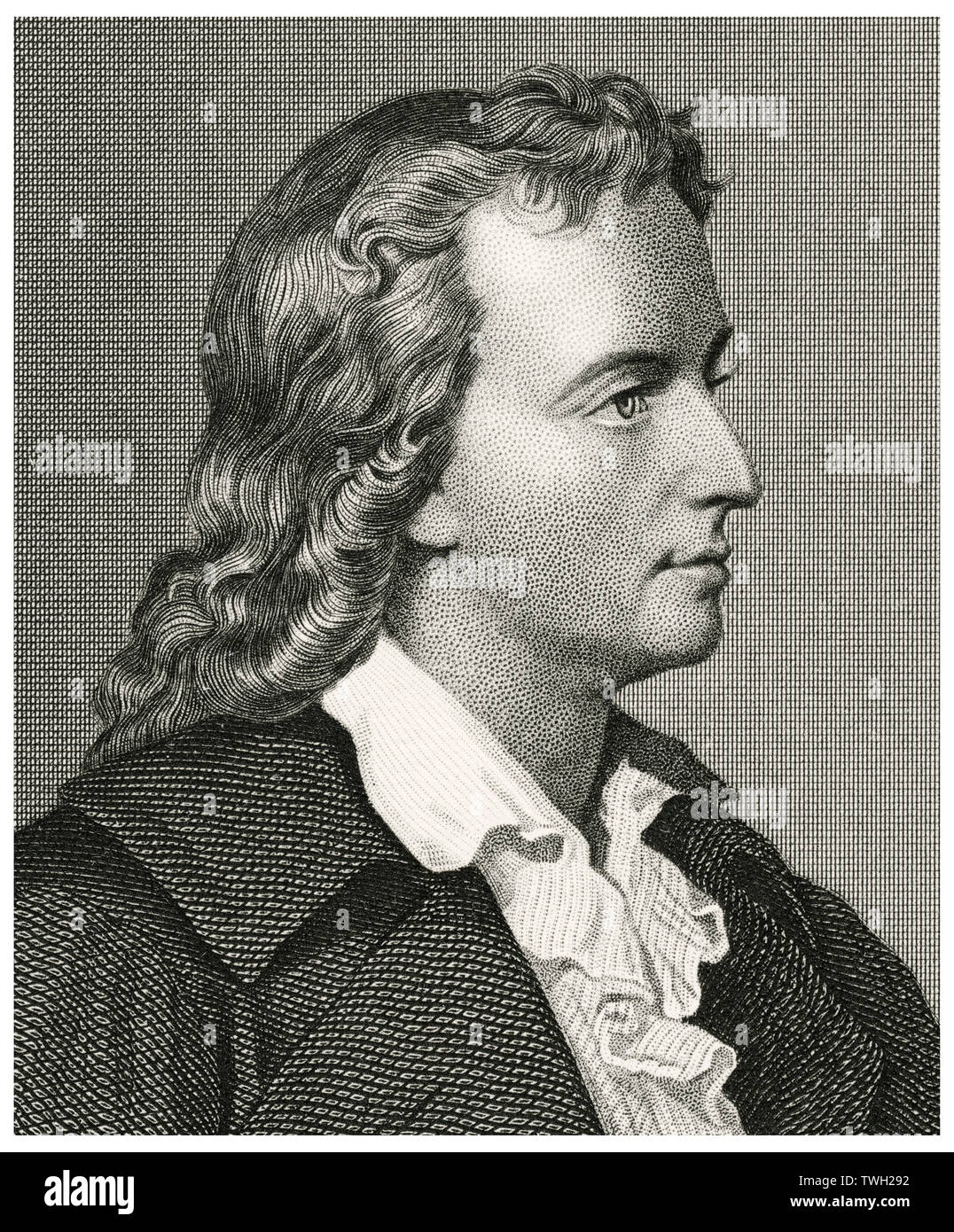 Friedrich Schiller (1759-1805), deutscher Dramatiker, Dichter und Literaturwissenschaftler, Kopf und Schultern Portrait, Stahlstich, Porträtgalerie bedeutender Männer und Frauen in Europa und Amerika durch Evert A. Duyckinck, von Henry J. Johnson, Johnson, Wilson & Company, New York, 1873 veröffentlicht. Stockfoto