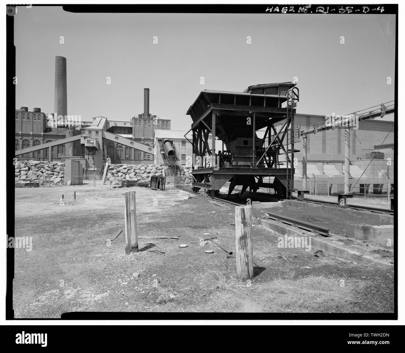 Rückgewinnung von hopper Car-1 auf Traverse 'A', Blick nach Norden. - Manchester Street Elektrizitätswerk, Förderbänder, 460 Eddy Street, Vorsehung, Providence County, Rhode Island Stockfoto