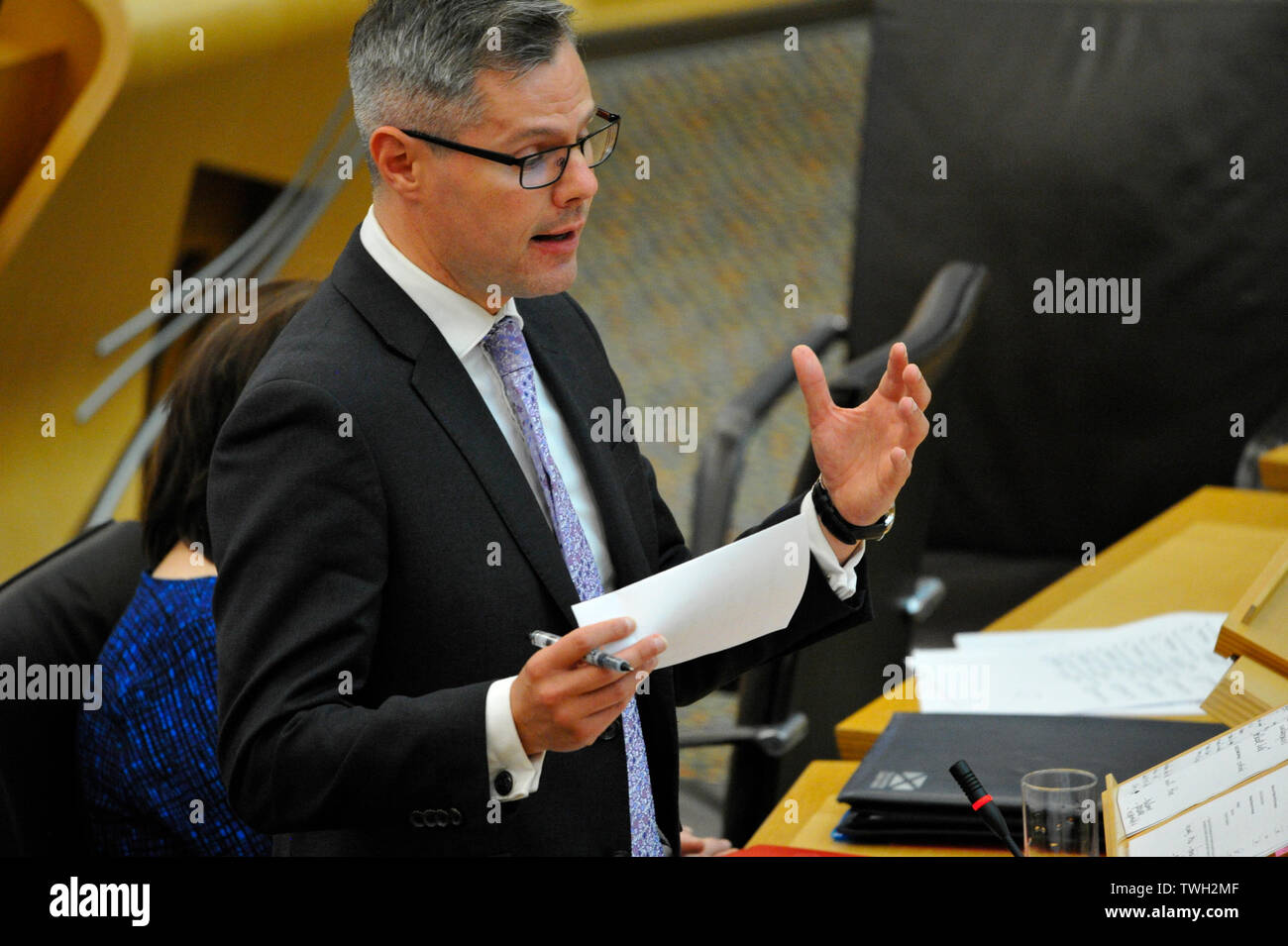 Edinburgh, Großbritannien. 20. Juni 2019. Im Bild: Derek Mackay MSP Stage3-Verfahrens: Planung (Schottland) Bill in der Kammer des Schottischen Parlaments. Credit: Colin Fisher/Alamy leben Nachrichten Stockfoto