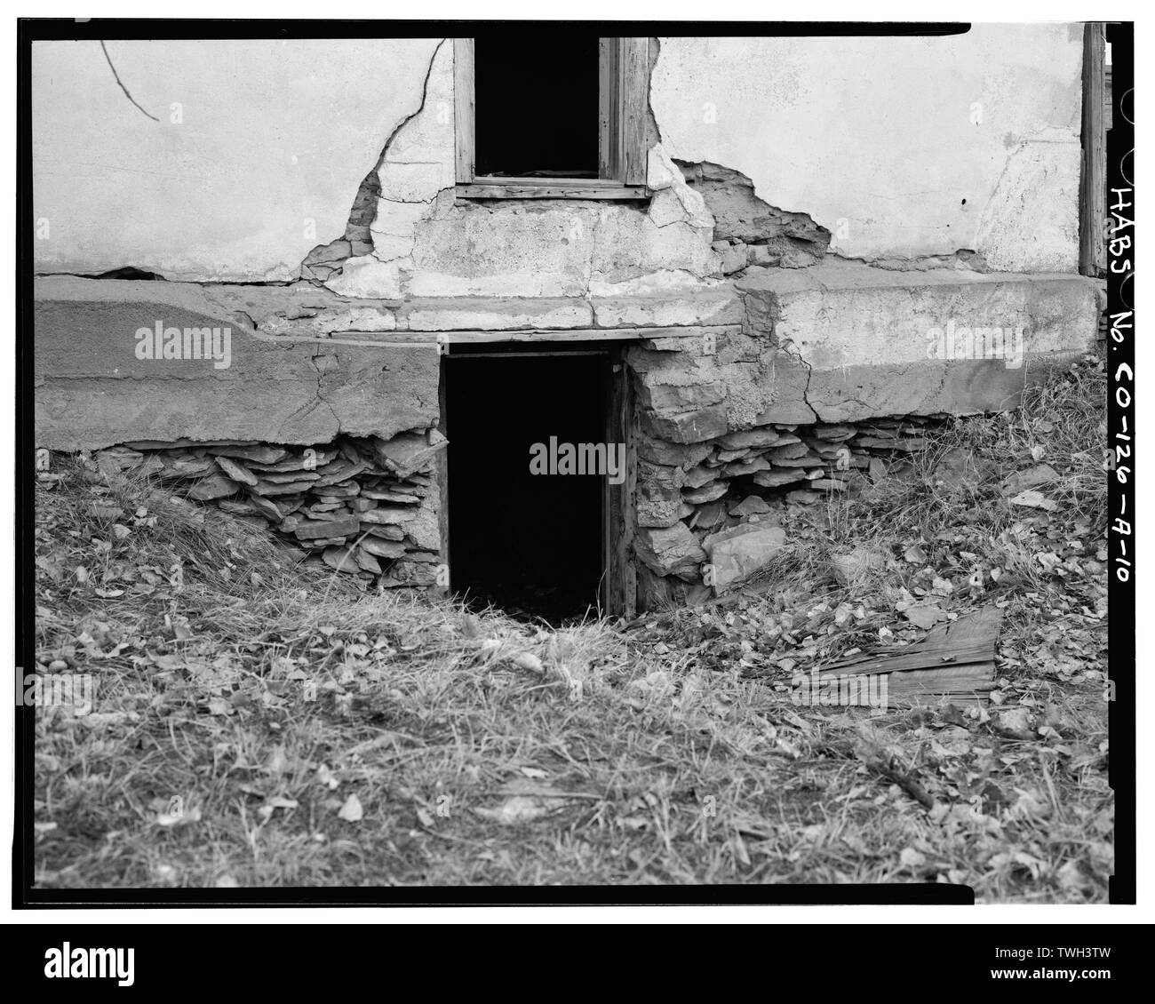 Residence, Fundament, Mauerwerk detail. - Wellenkotter Ranch, Haupthaus, 112 Avenue und Watkins Road, Denver, Denver County, CO Stockfoto