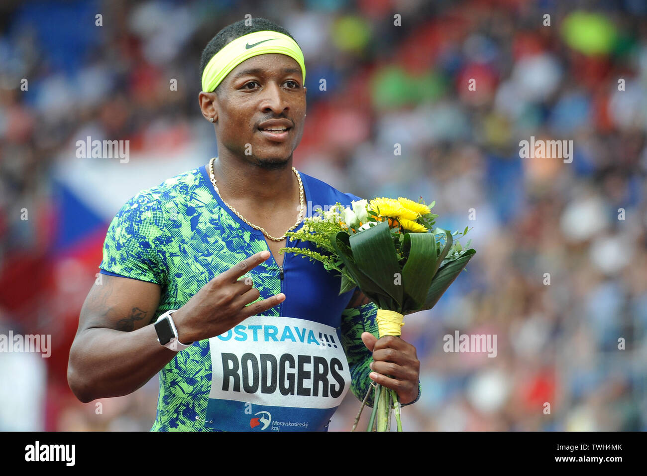 Ostrava, Tschechische Republik. Juni, 2019 20. RODGERS MIKE aus den USA, nachdem er 100 Meter Männer an der IAAF World Challenge Golden Spike in Ostrava in der Tschechischen Republik. Credit: Slavek Ruta/ZUMA Draht/Alamy leben Nachrichten Stockfoto