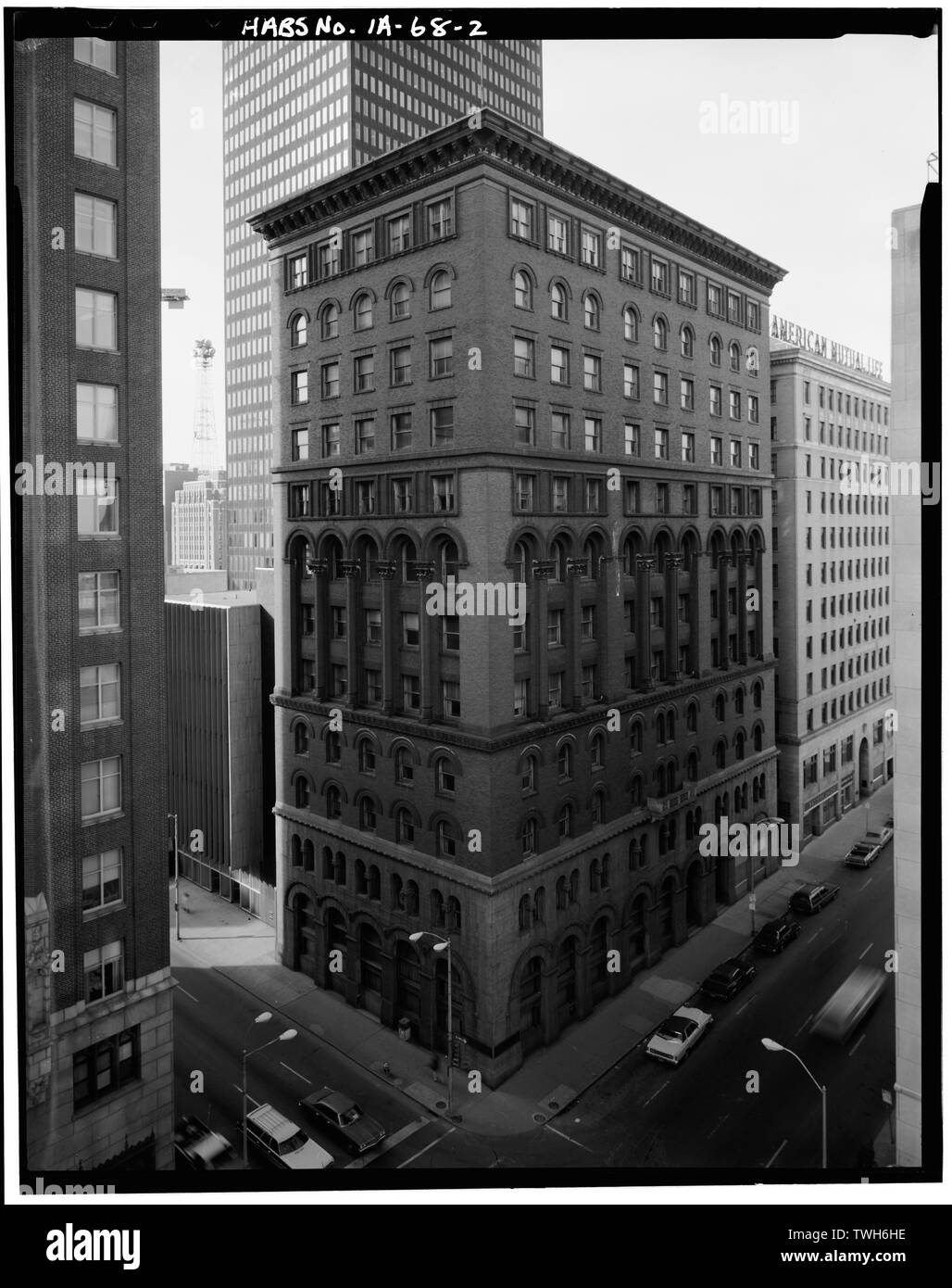 Robert A. Ryan, Fotograf Dezember 1979 South (Sixth Avenue) UND OSTEN ERHÖHUNGEN (LOCUST STREET, vorne) (übernommen von der 8. Etage des zentralen nationalen BANK GEBÄUDE) - Equitable Life Assurance Company Building, 605 Locust Street, Des Moines, Polk County, IA Stockfoto