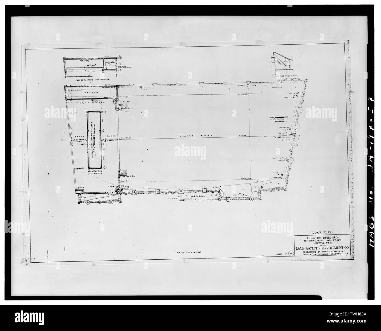 Dach planen. Blatt 6 von 13. - Fox Theater, Seventh Avenue und Olive, Seattle, King County, WA; Ford, Sherwood Demier; Maul, David, Sender Stockfoto