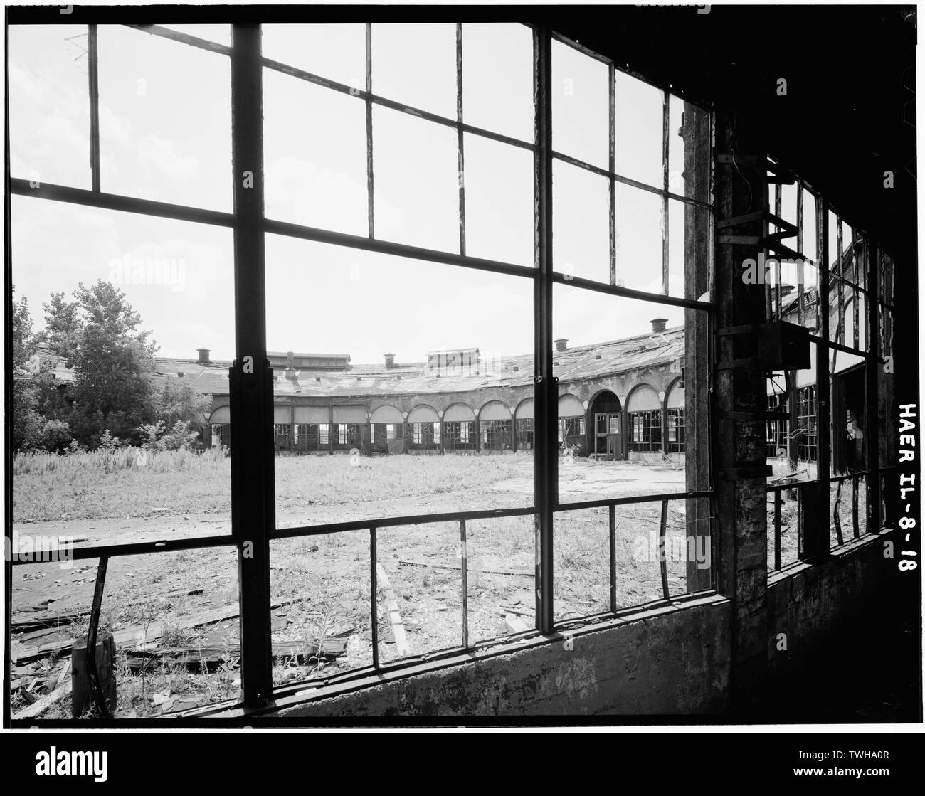 Roundhouse, allgemeine Ansicht der inneren Hof - Chicago, Burlington und Quincy Railroad, Roundhouse und Geschäfte, Broadway und Spring Street, Aurora, Kane County, IL Stockfoto