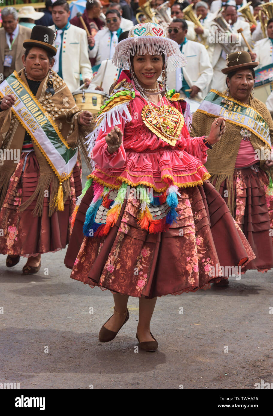 Kostümierte Tänzer bei der bunten Gran Poder Festival, La Paz, Bolivien Stockfoto
