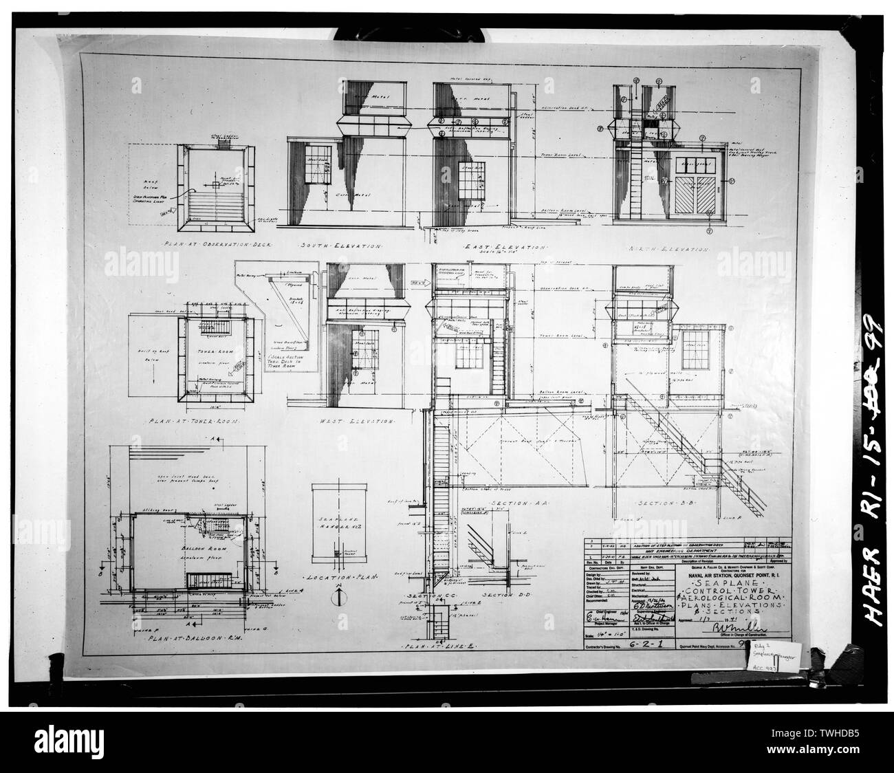 Wasserflugzeug CONTROL TOWER (Gebäude 2), PLÄNE UND ANSICHTEN, FULLER - SCOTT, 7. NOVEMBER 1941. QP ACC 993. - Quonset Point Naval Air Station, Roger Williams, North Kingstown, Washington County, RI; Albert Kahn, Incorporated; George einen volleren Firma; Merritt-Chapman und Scott Corporation Stockfoto