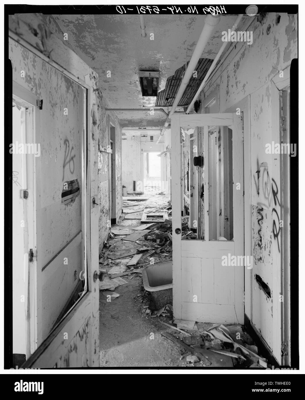 Zweite etage Flur, auf der Suche nach Südwesten - bethanien Deaconess Hospital, 237 St. Nicholas Avenue, Brooklyn, Kings County, NY Stockfoto