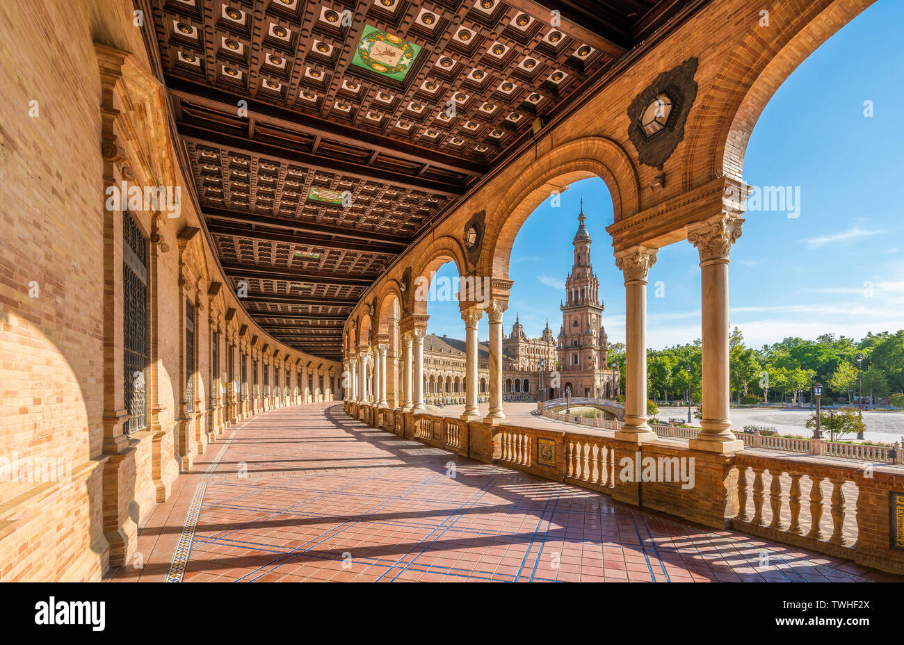 Die schöne Plaza de Espana in Sevilla. Andalusien, Spanien. Stockfoto