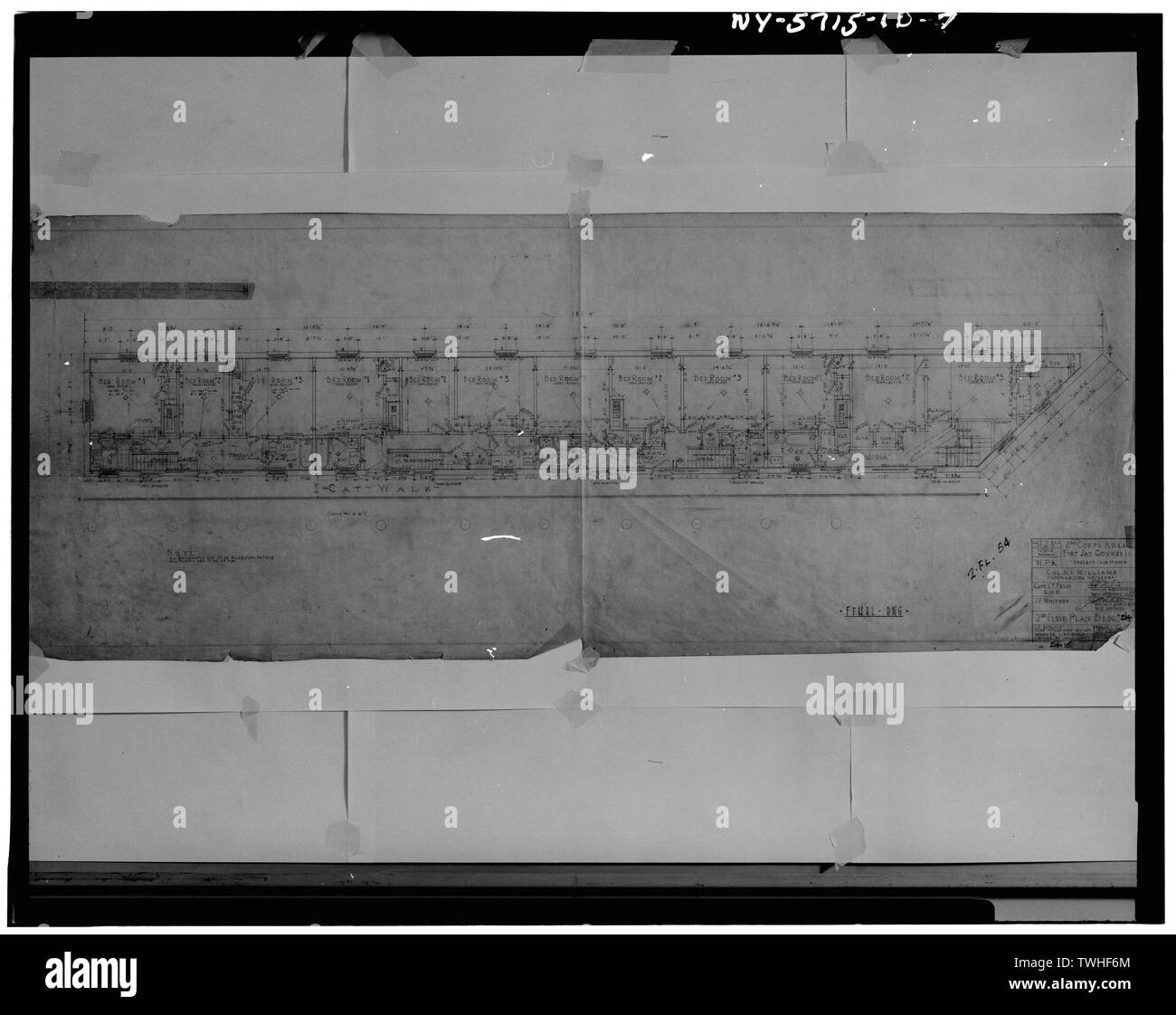 Zweite Etage PLAN (KOPIE DER ZEICHNUNG) - Governors Island, Fort Columbus, Gebäude Nr. 214, den Hafen von New York, New York City, New York County, NY Stockfoto
