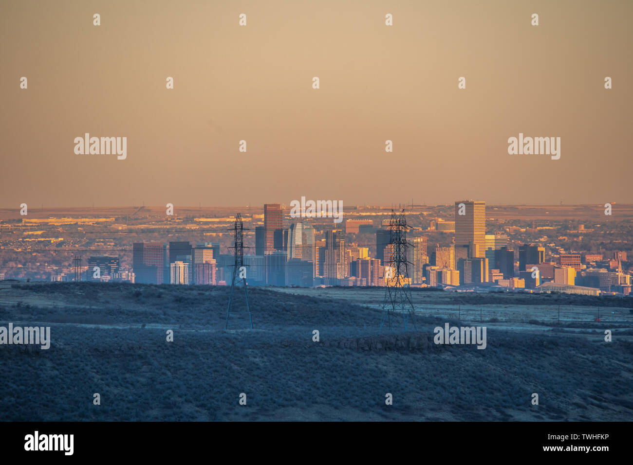 Sonnenuntergang über Denver Stockfoto