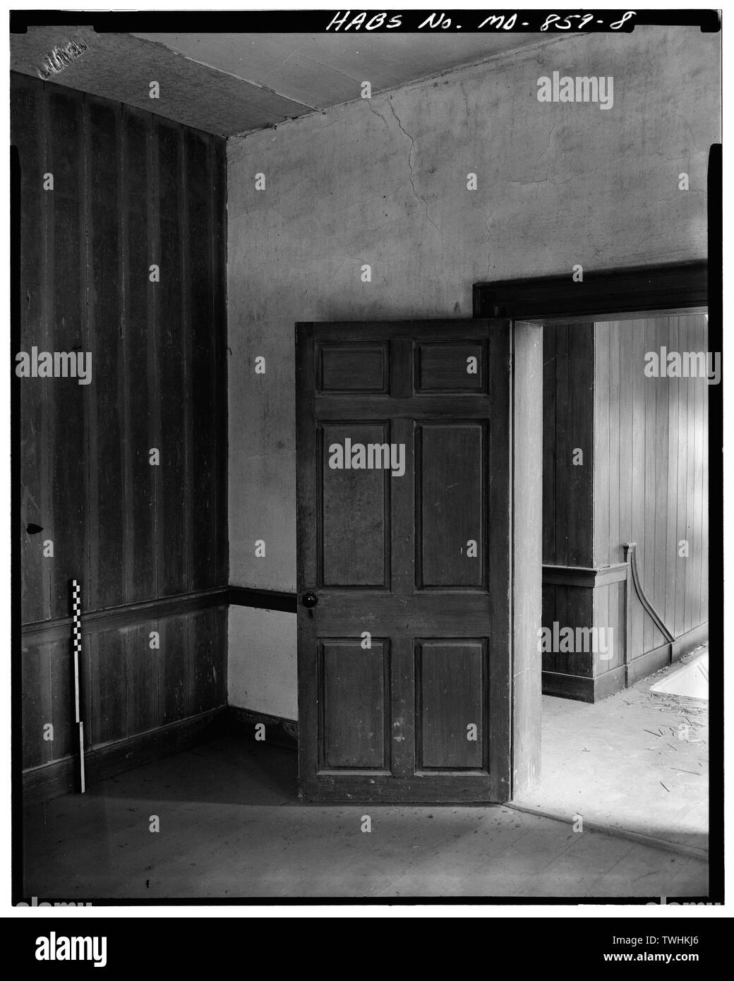 Zweite Etage, Südwesten, NORDOSTECKE, Ansicht, VERTÄFELUNGEN UND TÜREN - Rose Hill, East New Market, Dorchester County, MD; Friseur, Douglas, Fotograf Stockfoto