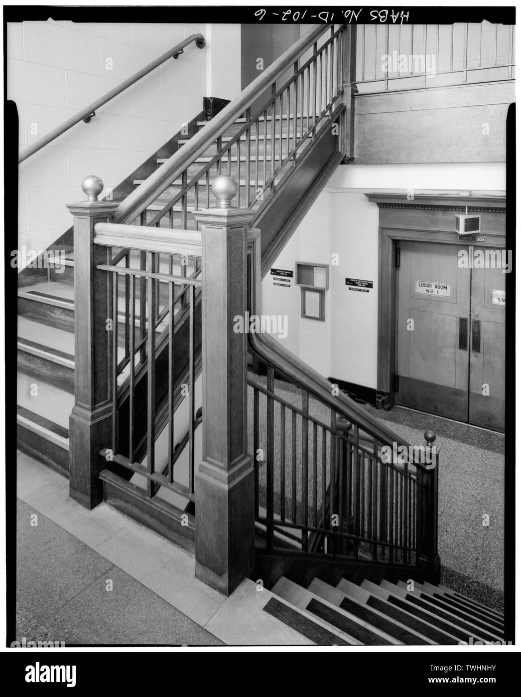 Abschnitt des 3. und 4. Etage Treppen - Kootenai County Courthouse, 501 Regierung Weg, Coeur d'Alene, Kootenai County, ID Stockfoto
