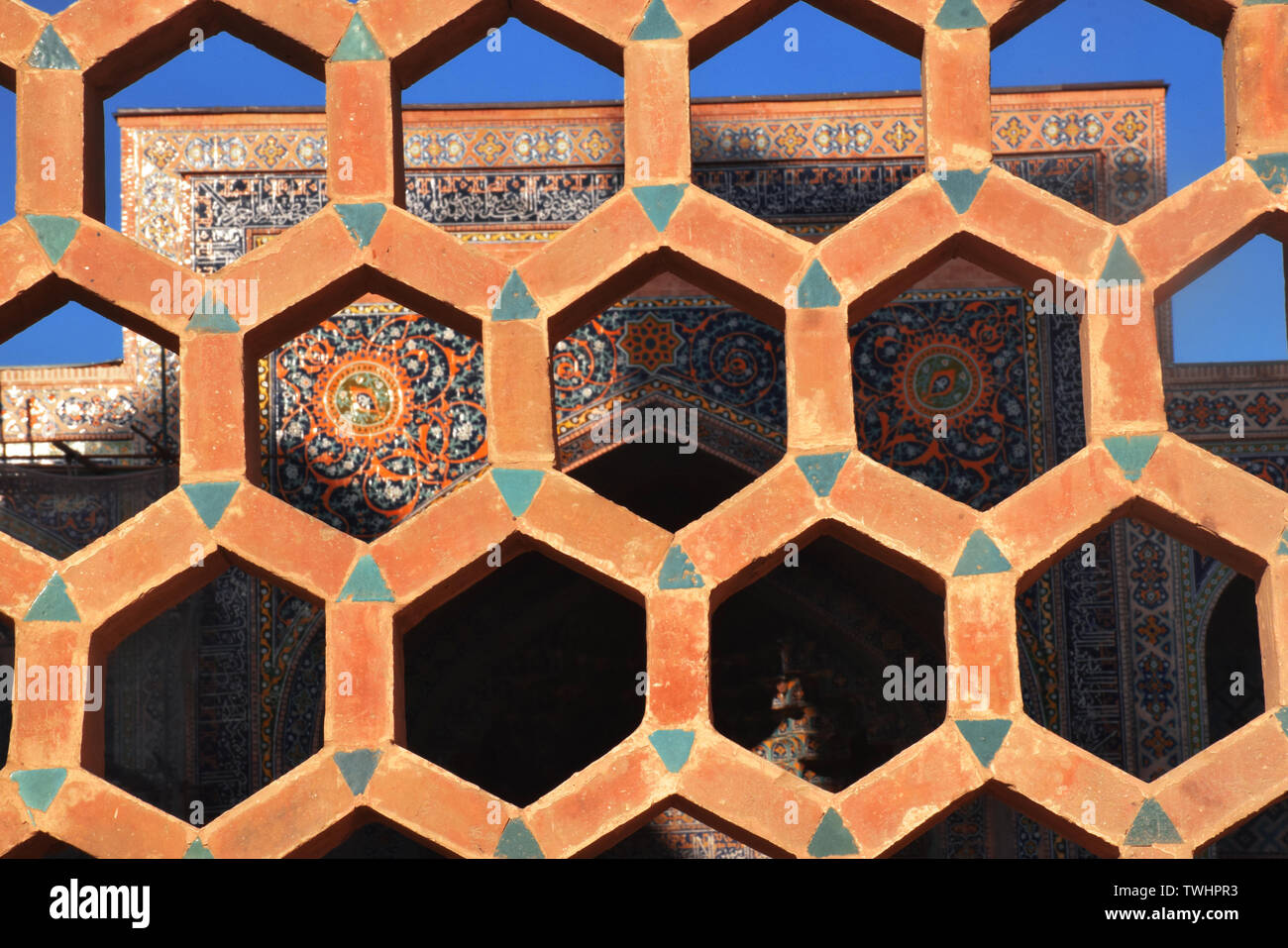 Das Leben und die Architektur von Samarkand, einer alten Seidenstraße Stadt Stockfoto