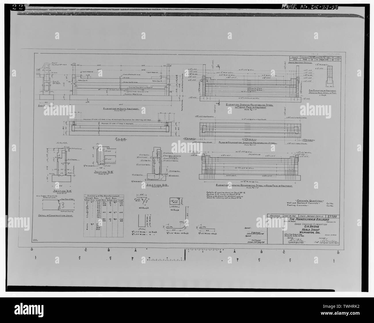 Blatt 14 - Heald Street Bridge, Spanning Conrail Eisenbahn auf Süden Heald Straße (U.S. Route 13), Wilmington, New Castle County, DE Stockfoto