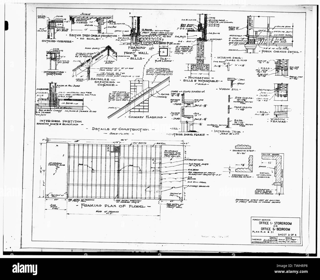 Blatt 3 von 6-FRAMING PLAN FÜR DIE BODEN- UND DETAILS - Heise Ranger Station, 0,25 km Südlich der Heise-Kelly Canyon Road, Targhee National Forest, Heise, Jefferson County, ID Stockfoto