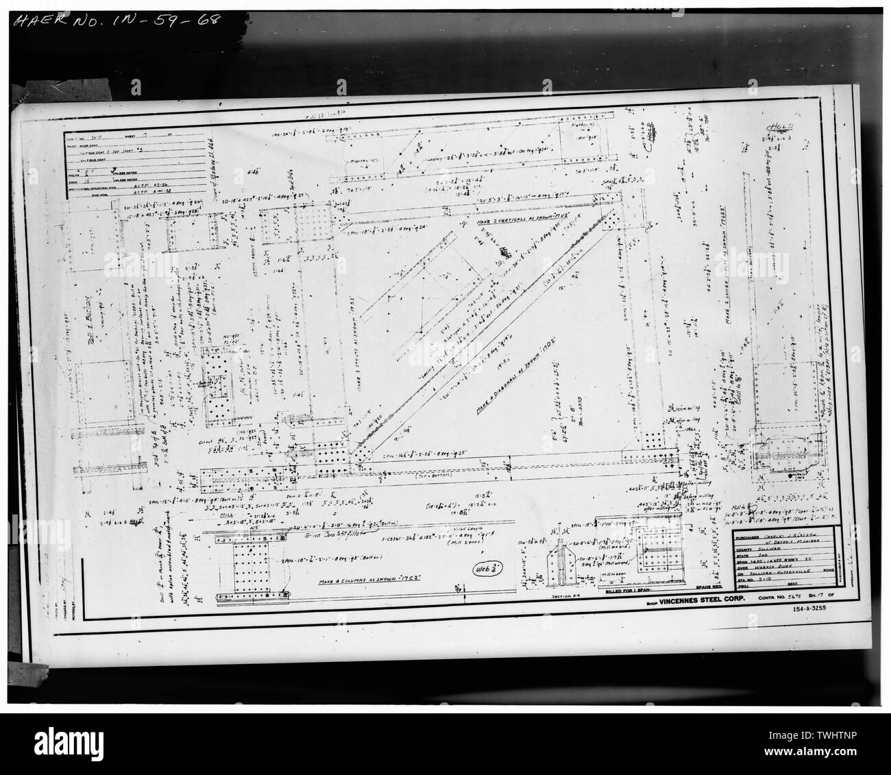 SHOP PLAN FÜR BAUSTAHL (Blatt Nr. 17) - Hutsonville Brücke, Spanning Wabash River auf der State Route 154, Graysville, Sullivan County, IN; Milbank, R V; Robinson und Steinman; Wisconsin Brücke und Iron Company; Vincennes Steel Corporation; Glasgow, Charles J Stockfoto