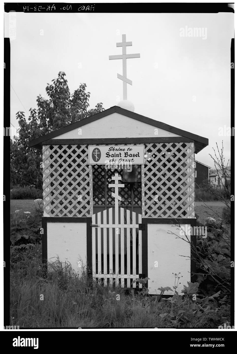 Schrein zu ST. Basilikum - drei heilige Russische Orthodoxe Kirche, der Kodiak Insel, der alte Hafen, der Kodiak Insel Borough, AK Stockfoto
