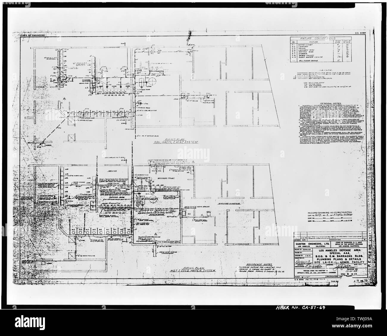 Website LA-04-LADMIN FACILITY B.O.Q. Und E.M. Kaserne geb. SANITÄR PLÄNE UND DETAILS - Mount Gleason Nike Missile Site, Angeles National Forest, südlich von Soledad Canyon, Sylmar, Los Angeles County, CA Stockfoto