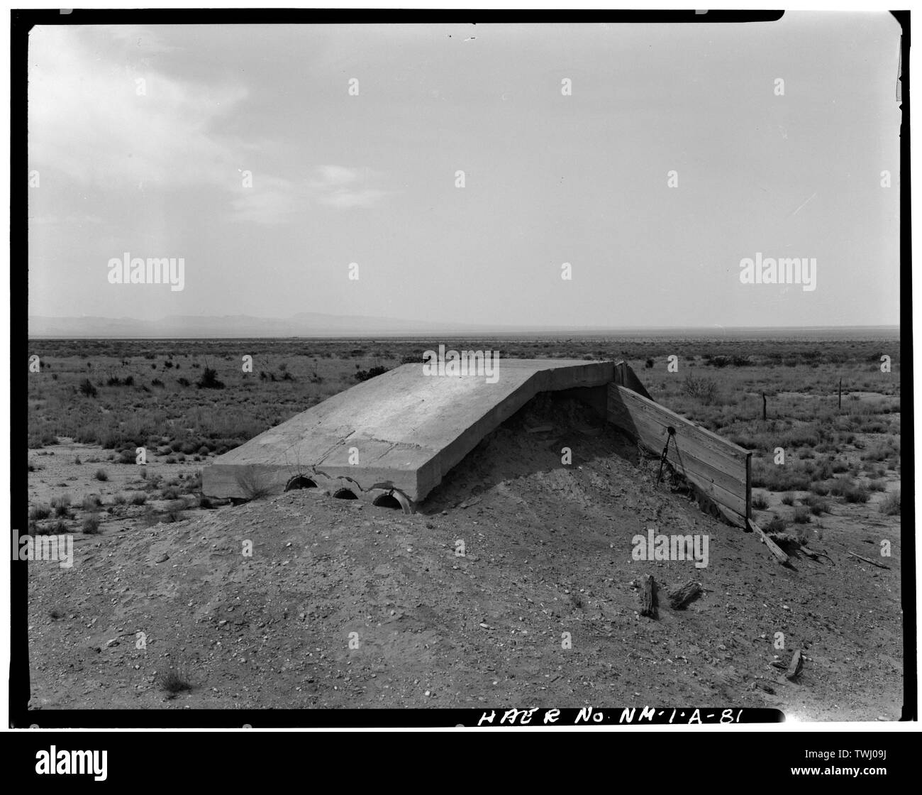 Website auf Instrumentation INSTRUMENTATION BUNKER AN 800 West, Südwest - White Sands Missile Range, Trinity Ort, Nähe von Routen 13 und 20, White Sands, Dona Ana County, NM Stockfoto