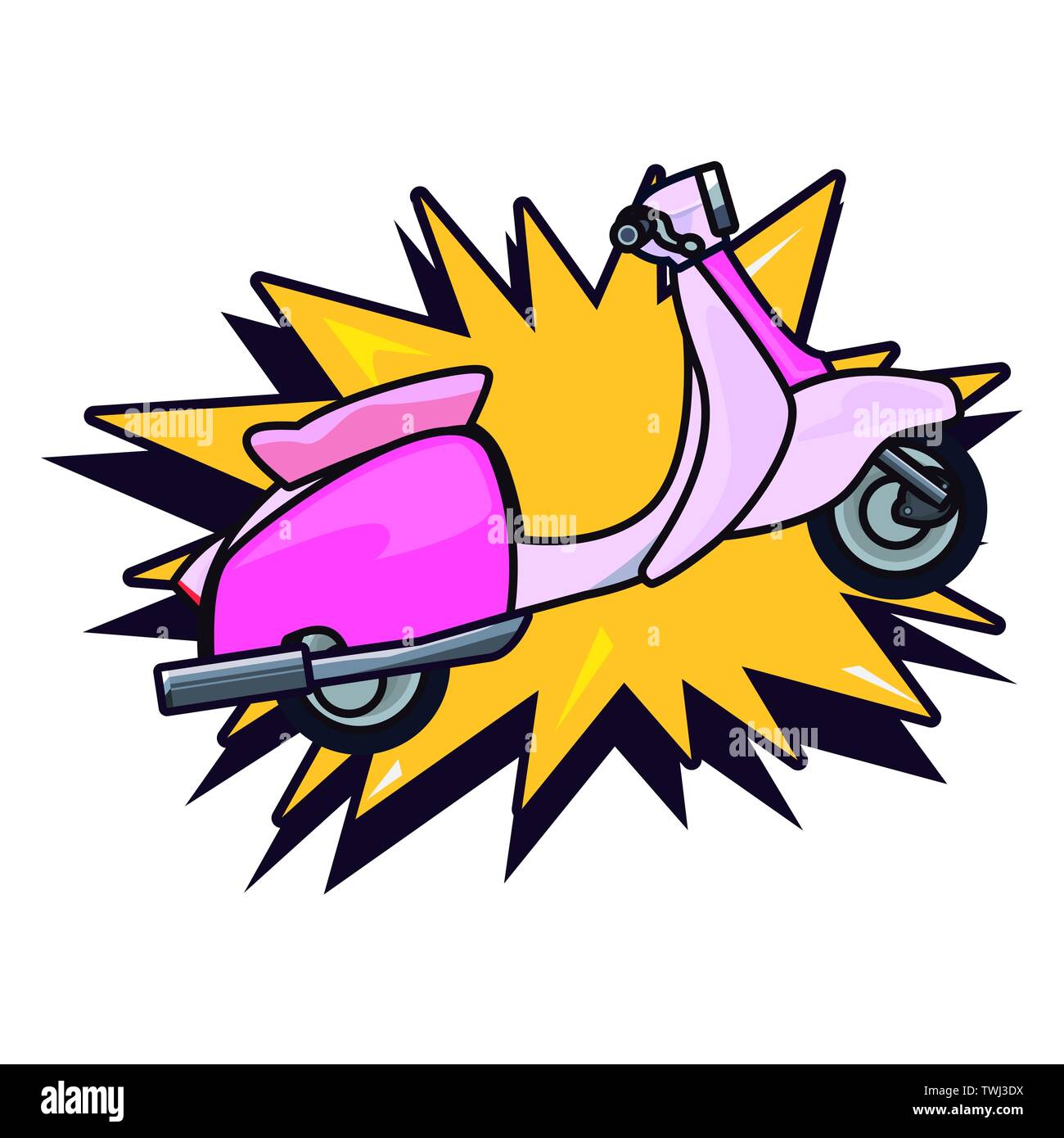 Scooter comic Pop Art auf weißem Hintergrund Vector Illustration Stock