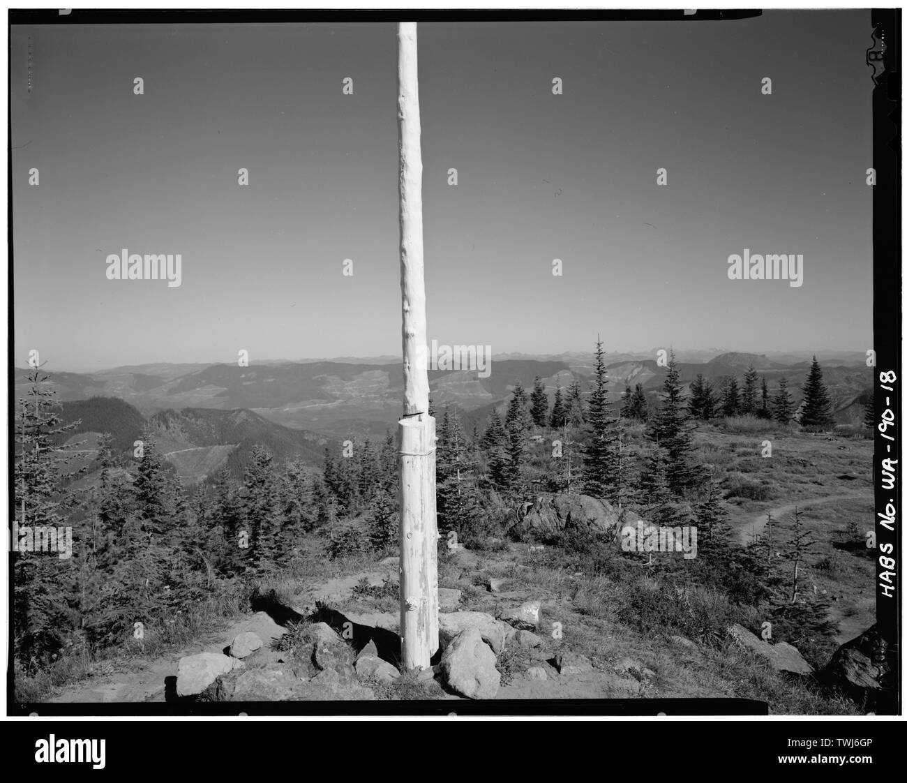 September 1989 Blick nach Norden von LOOKOUT - Suntop Lookout, Forststraße 510, Mt. Baker-Snoqualmie National Forest, Greenwater, Pierce County, WA; Banken, K E Stockfoto