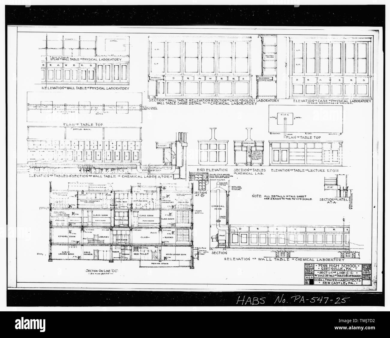 Blatt 12 - Abschnitte - Penn High School, Penn Avenue an der Main Street, Greenville, Mercer County, PA Stockfoto