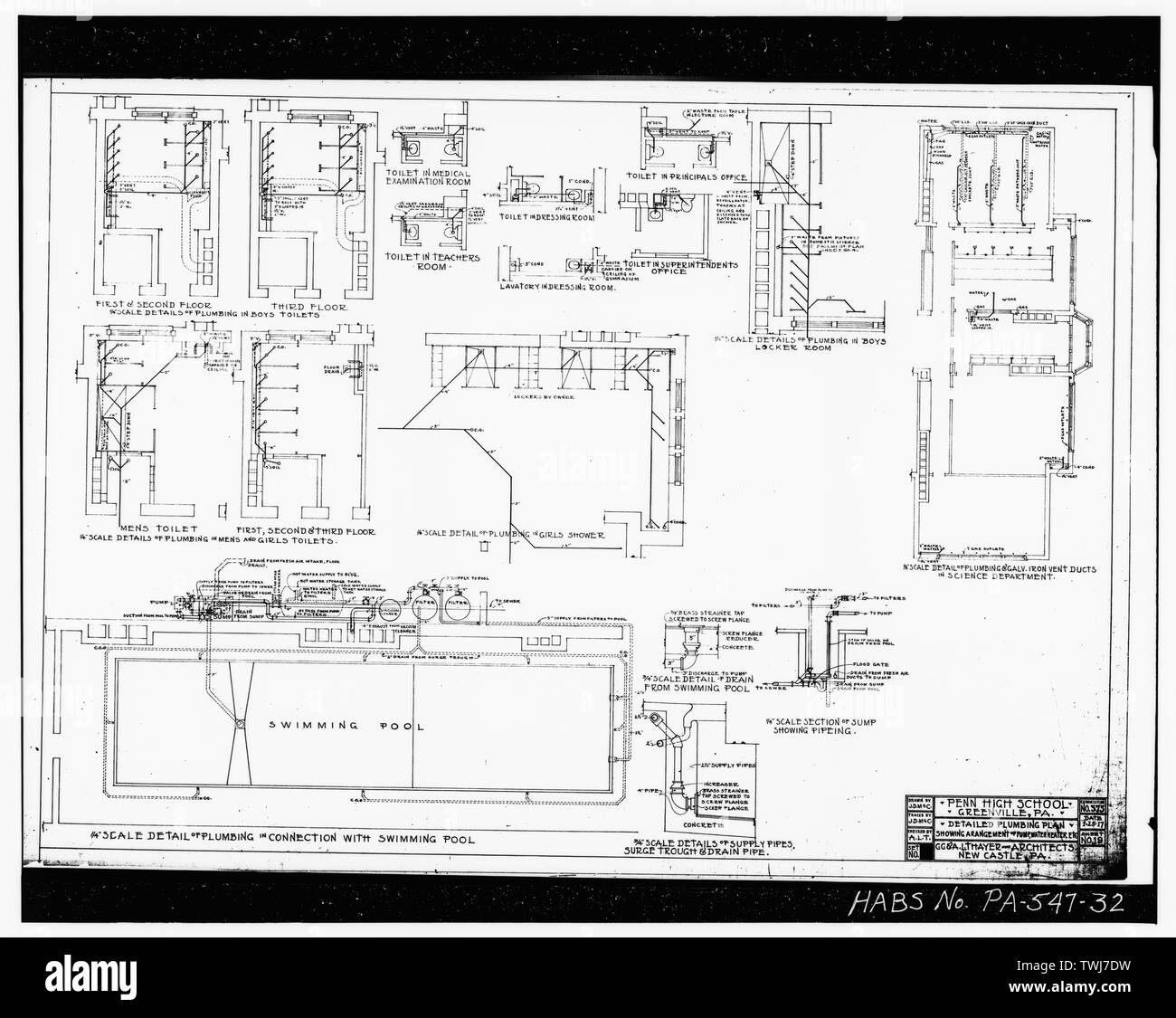 Blatt 19 - DETAILLIERTE SANITÄR PLAN - Penn High School, Penn Avenue an der Main Street, Greenville, Mercer County, PA Stockfoto
