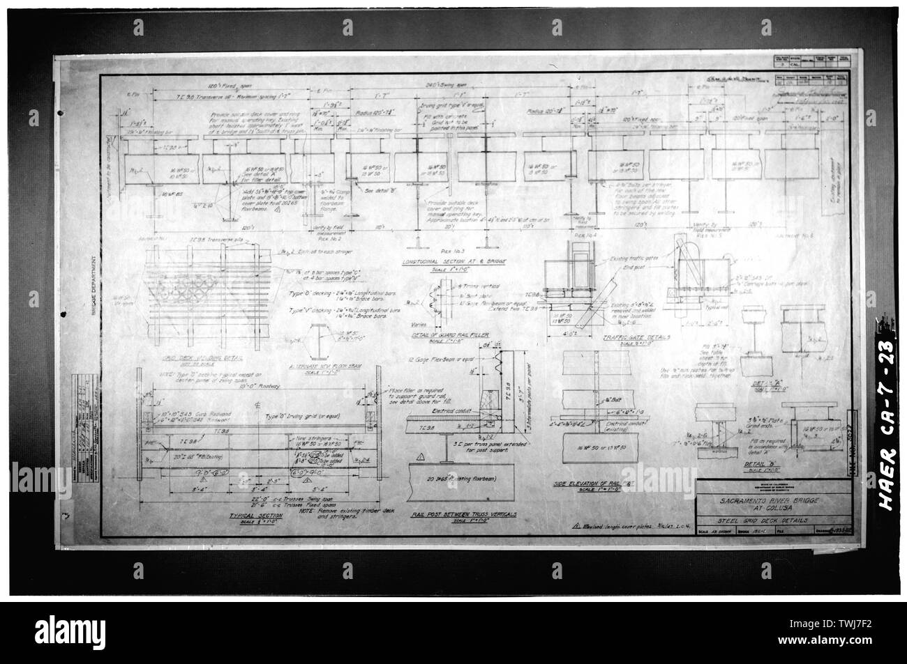 Blatt Nr. C -1935-10 R mit dem Titel 'Steel und Deck Details.' - Colusa Brücke, Spanning Sacramento River, Colusa, Colusa County, CA Stockfoto
