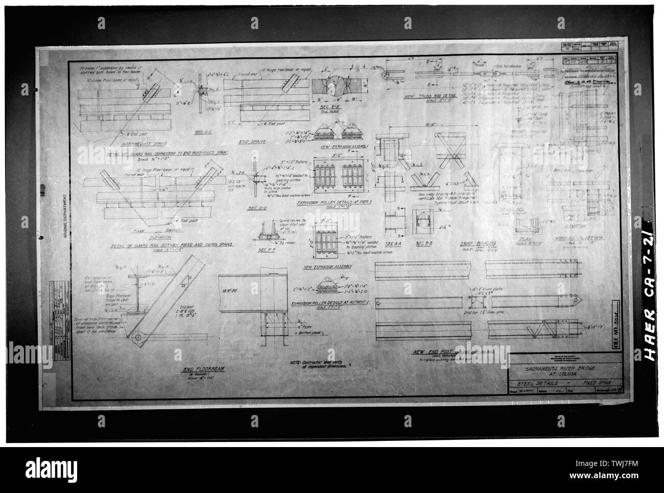 Blatt Nr. C -1935-8 mit dem Titel 'Steel Details festen Zeitspanne.' - Colusa Brücke, Spanning Sacramento River, Colusa, Colusa County, CA Stockfoto