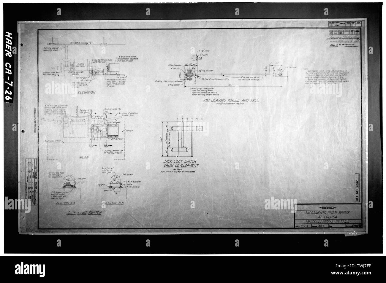 Blatt Nr. C -1935-15, mit dem Titel "Verschiedene Details.' - Colusa Brücke, Spanning Sacramento River, Colusa, Colusa County, CA Stockfoto