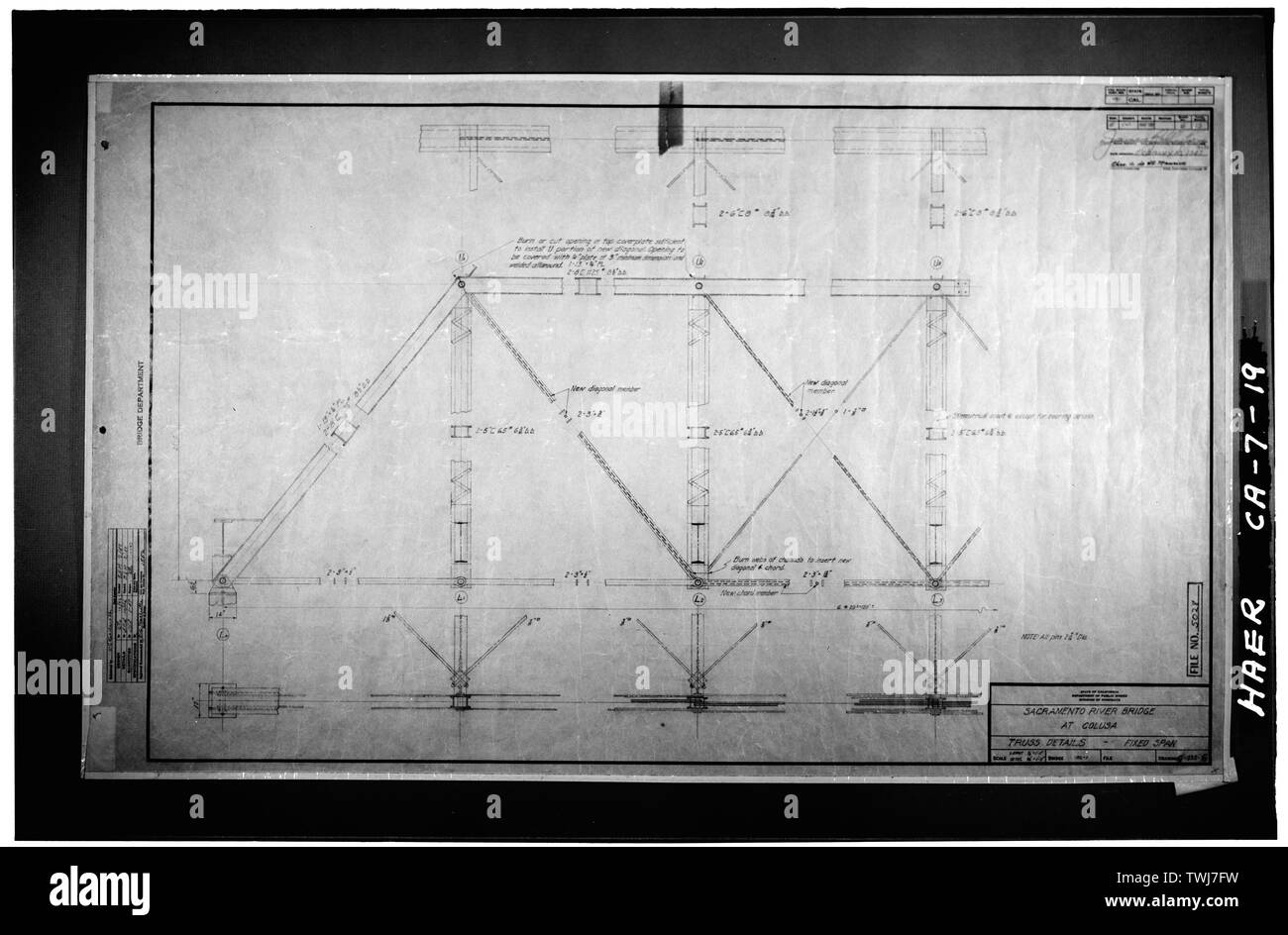 Blatt Nr. C -1935-6, der den Titel "Truss Details festen Zeitspanne.' - Colusa Brücke, Spanning Sacramento River, Colusa, Colusa County, CA Stockfoto